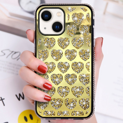 iPhone 14 Love Hearts Diamond Mirror TPU Phone Case - Gold