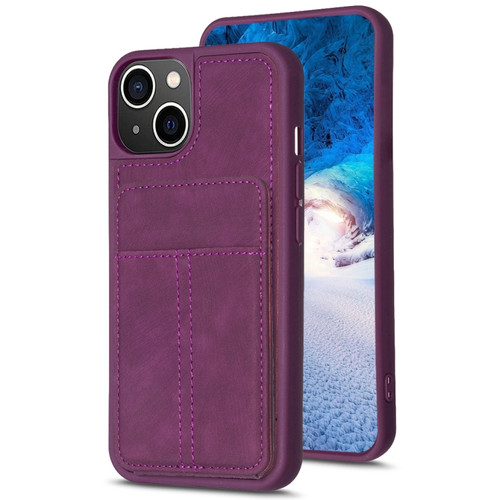 iPhone 14 / 13 BF28 Frosted Card Bag Phone Case with Holder - Dark Purple
