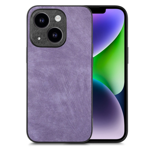 iPhone 14 Vintage Leather PC Back Cover Phone Case - Purple