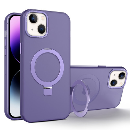 iPhone 14 MagSafe Metal Holder Frosted Translucent Phone Case - Dark Purple