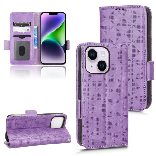iPhone 14 Symmetrical Triangle Leather Phone Case - Purple