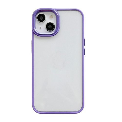 iPhone 14 Clear Acrylic Soft TPU Phone Case with Metal Button - Purple
