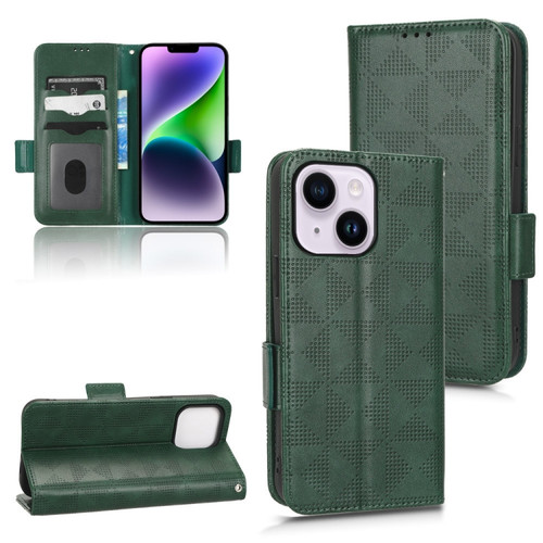 iPhone 14 Symmetrical Triangle Leather Phone Case - Green