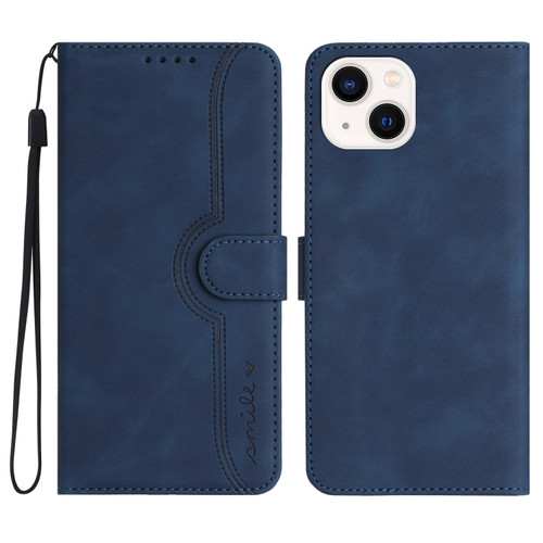 iPhone 14 Heart Pattern Skin Feel Leather Phone Case - Royal Blue