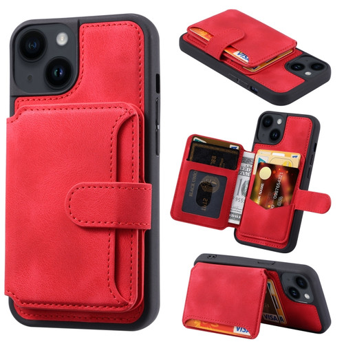 iPhone 14 Skin Feel Dream Anti-theft Brush Shockproof Portable Skin Card Bag Phone Case - Red