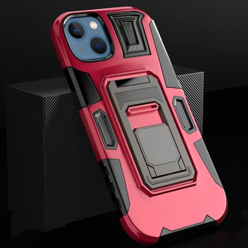 iPhone 14 MechaWarrior Multifunctional Holder Phone Case - Red