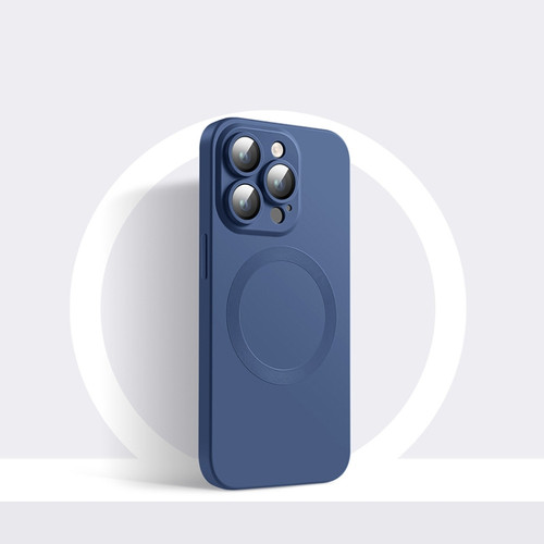 iPhone 14 CD Texture MagSafe Liquid Silicone Phone Case - Midnight Blue