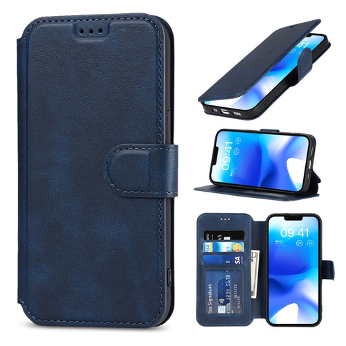 iPhone 14 Shockproof PU + TPU Leather Phone Case - Dark Blue