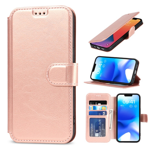 iPhone 14 Shockproof PU + TPU Leather Phone Case - Rose Gold