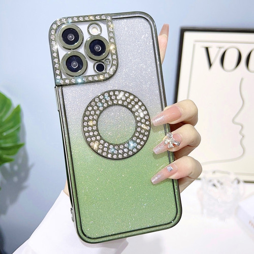 iPhone 14 Electroplated Diamond Gradient Glitter Phone Case - Dark Green