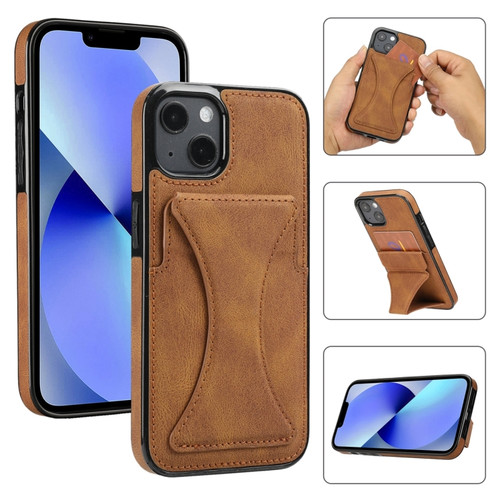 iPhone 14 Ultra-thin Shockproof Phone Protective Case with Holder - Brown