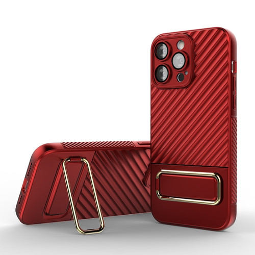 iPhone 14 Wavy Textured Magsafe Magnetic Phone Case with Lens Film - Red