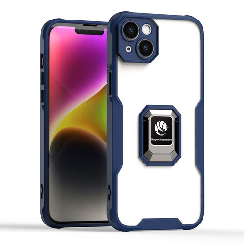 iPhone 14 Armor Shockproof Magnetic Ring Phone Case - Navy Blue