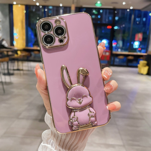 iPhone 14 Plating Rabbit Holder Phone Case - Rose Red