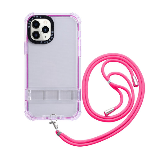 iPhone 14 2 in 1 360 Invisible Holder Cross-body Rope Phone Case - Rose Red