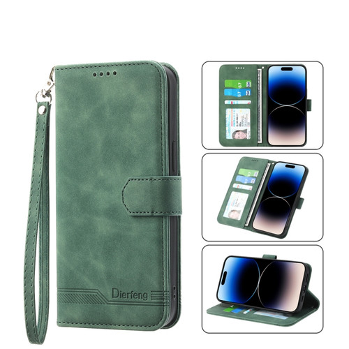 iPhone 14 Dierfeng Dream Line TPU + PU Leather Phone Case - Green