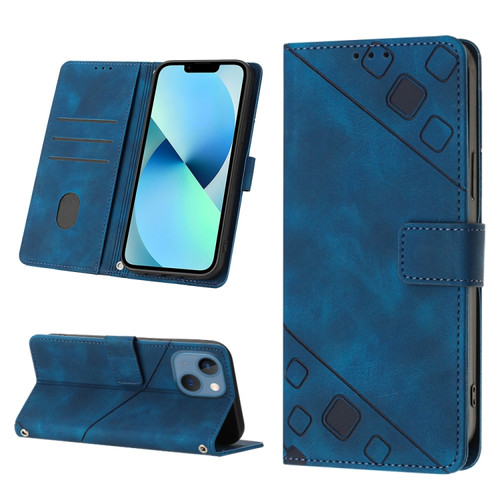 iPhone 14 Skin-feel Embossed Leather Phone Case - Blue