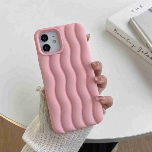 iPhone 14 Skin Feel 3D Water Wave Texture Phone Case - Pink