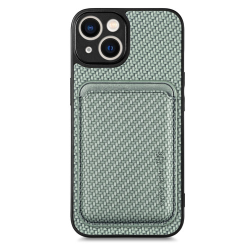 iPhone 14 Carbon Fiber Leather Card Magsafe Magnetic Phone Case - Green