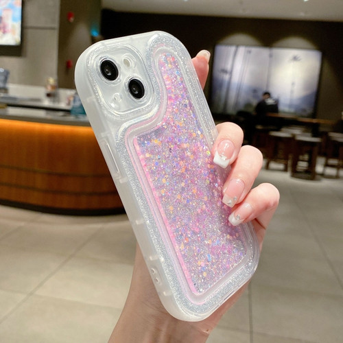 iPhone 14 Luminous Sequins Glitter Epoxy Phone Case - Pink