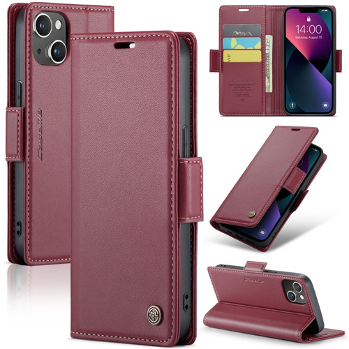 iPhone 14 CaseMe 023 Butterfly Buckle Litchi Texture RFID Anti-theft Leather Phone Case - Wine Red