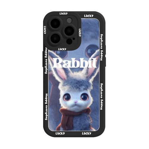 iPhone 14 Liquid Silicone Oil Painting Rabbit Phone Case - Black Blue Grey