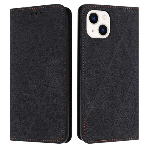 iPhone 14 Ethnic Embossed Adsorption Leather Phone Case - Black