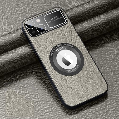 iPhone 14 MagSafe Magnetic Tree Texture PU Phone Case - Silver Grey