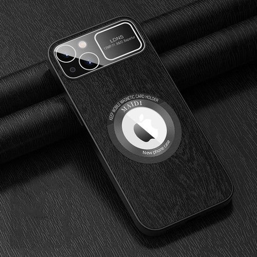 iPhone 14 MagSafe Magnetic Tree Texture PU Phone Case - Black