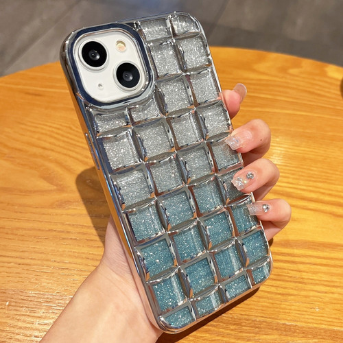 iPhone 14 3D Grid Glitter Paper Phone Case - Silver
