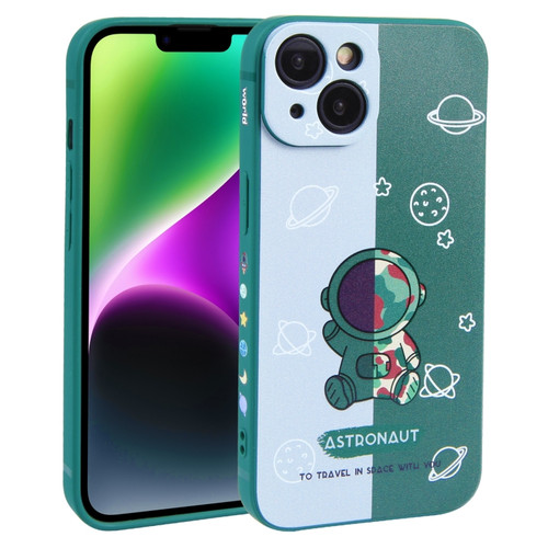 iPhone 14 Color Contrast Astronaut Pattern TPU Phone Case - Green