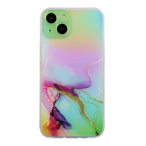 iPhone 14 Laser Marble Pattern Clear TPU Shockproof Protective Case  - Green