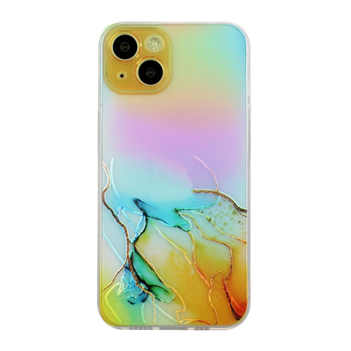iPhone 14 Laser Marble Pattern Clear TPU Shockproof Protective Case  - Yellow