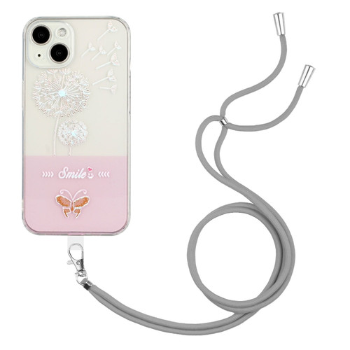 iPhone 14 Bronzing Butterfly Flower TPU Phone Case with Lanyard  - Dandelions