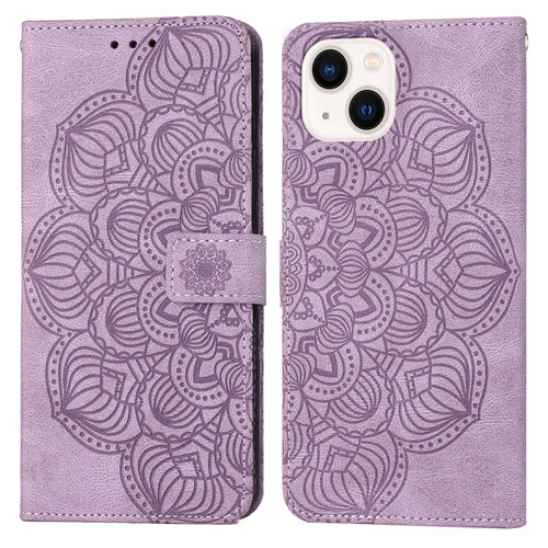 iPhone 14 Mandala Embossed Flip Leather Phone Case  - Purple