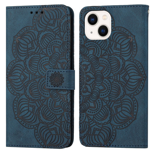 iPhone 14 Mandala Embossed Flip Leather Phone Case  - Blue