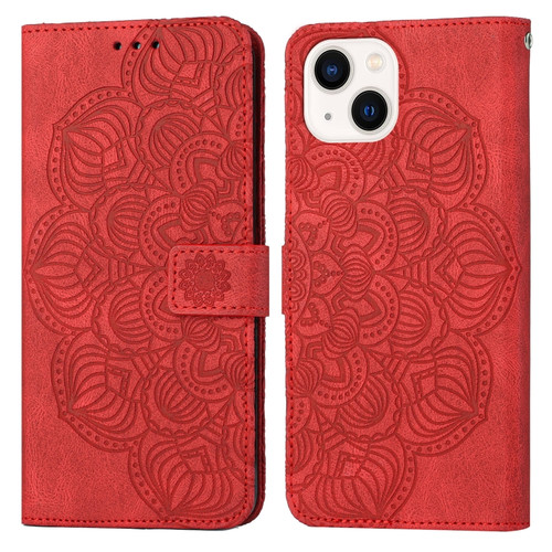 iPhone 14 Mandala Embossed Flip Leather Phone Case  - Red