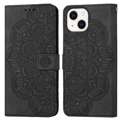 iPhone 14 Mandala Embossed Flip Leather Phone Case  - Black