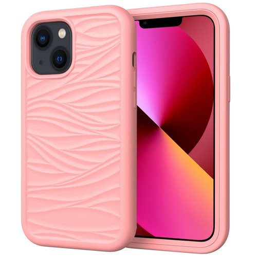 iPhone 14 Wave Pattern 3 in 1 Silicone + PC Shockproof Phone Case  - Rose Gold