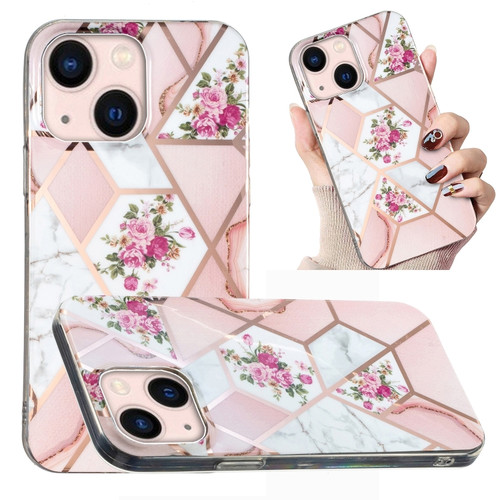 iPhone 14 Electroplated Marble Pattern TPU Phone Case  - Rose Pink White