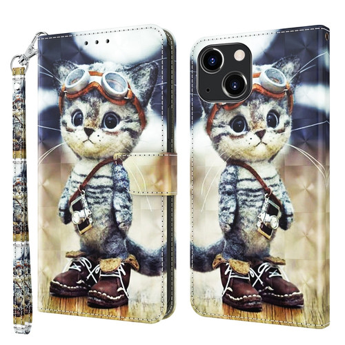 iPhone 14 3D Painted Leather Phone Case  - Naughty Cat