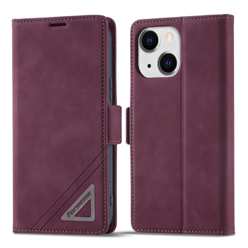 iPhone 14 Forwenw Dual-side Buckle Leather Phone Case  - Wine Red