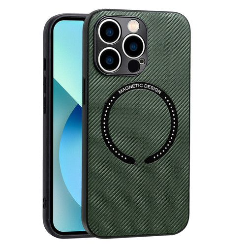 iPhone 14 MagSafe Magnetic Carbon Fiber Texture Phone Case  - Dark Green