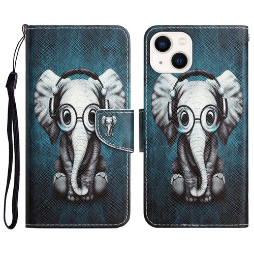 iPhone 14 Colored Drawing Leather Phone Case  - Elephant
