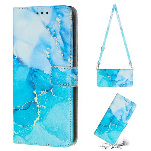 iPhone 14 Crossbody Painted Marble Pattern Leather Phone Case  - Blue Green