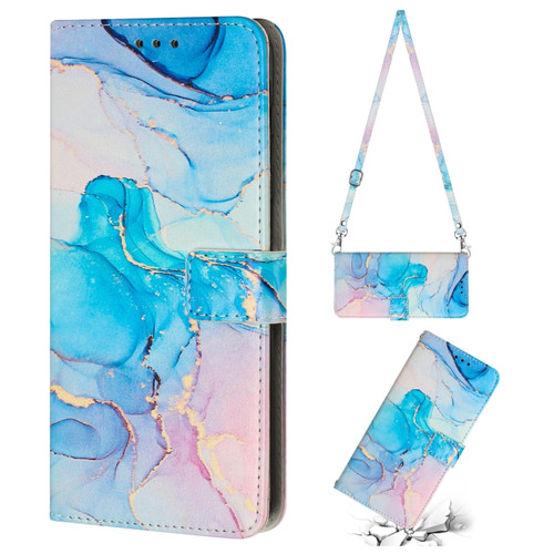 iPhone 14 Crossbody Painted Marble Pattern Leather Phone Case  - Pink Green