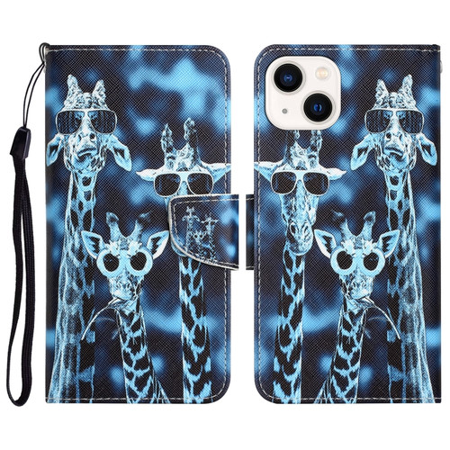 iPhone 14 Colored Drawing Leather Phone Case  - Giraffes