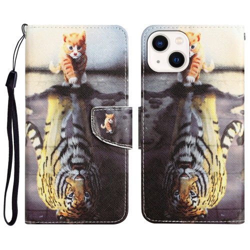 iPhone 14 Colored Drawing Leather Phone Case  - Tiger
