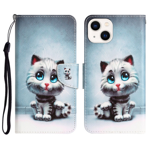 iPhone 14 Colored Drawing Leather Phone Case  - Blue Eyes