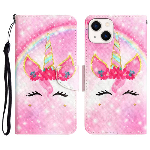 iPhone 14 Colored Drawing Leather Phone Case  - Unicorn